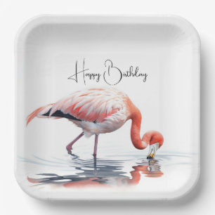 Assiettes En Carton Flamant rose tropical pour fête d'anniversaire