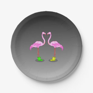 Assiettes En Carton Flamants roses de dessin portant des bottes d'hive