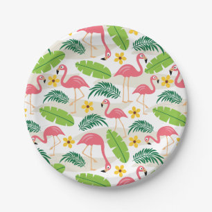 Assiettes En Carton Flamants roses en Plaque Papier Paradise