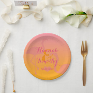 Assiettes En Carton Flamants roses Et Couple Noms Personnalisés Mariag