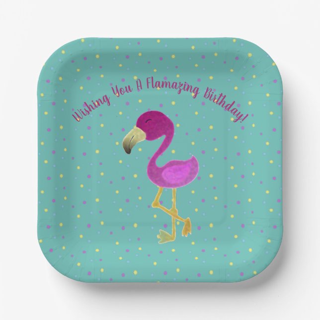 Assiettes En Carton Flamazing Flamant rose d'anniversaire (Recto)