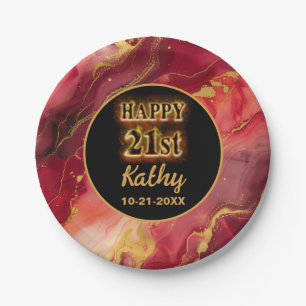 Assiettes En Carton Flaming rouge et or chaud 21e anniversaire