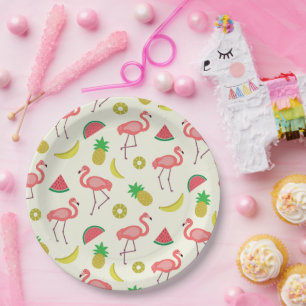 Assiettes En Carton Flamingo avec pastèque et ananas