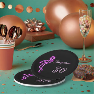 Assiettes En Carton Flamingo rose néon 30e anniversaire sur mesure rét