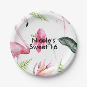 Assiettes En Carton Flamingo Tropiques Elégant Anniversaire d'été