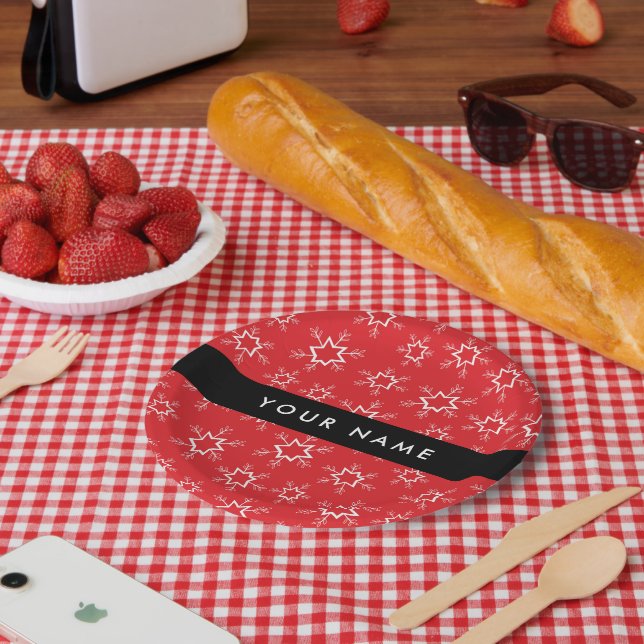 Assiettes En Carton Flammes de neige rouges et blanches, Votre nom, Pe (Pique-nique)