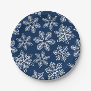 Assiettes En Carton Flammes de neige sur bleu foncé