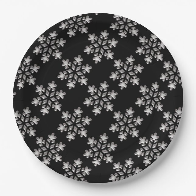 Assiettes En Carton Flammes De Noël Noires Et Blanches (Devant)