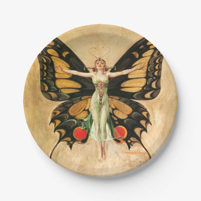 Assiettes En Carton Flapper Butterfly Flying Woman Illustration (Devant)