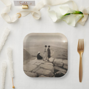 Assiettes En Carton Flapper Girls Sunrise Khufu Pyramid, Égypte 1920