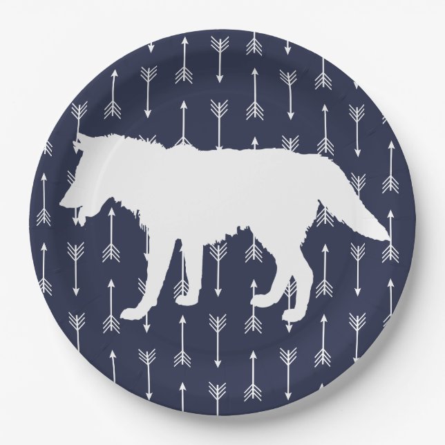 Assiettes En Carton Flèches de marine rustique moderne et de loup (Devant)