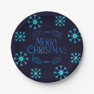 Assiettes En Carton Flèches de neige de Parties scintillant bleue