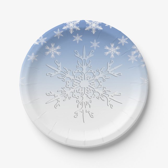 Assiettes En Carton Flèches de neige en hiver Bleu 7" (Devant)