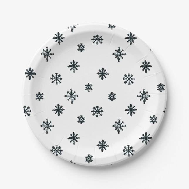 Assiettes En Carton Flèches de neige modernes Noir & Blanc (Devant)