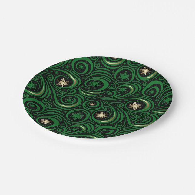Assiettes En Carton Flèches et flocons de neige Or et vert (Angle)