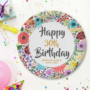 Assiettes En Carton Fleur Anniversaire Fête N'importe quel Nom d'âge O