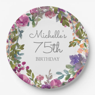 Assiettes En Carton Fleur aquarelle violette élégante 75e anniversaire