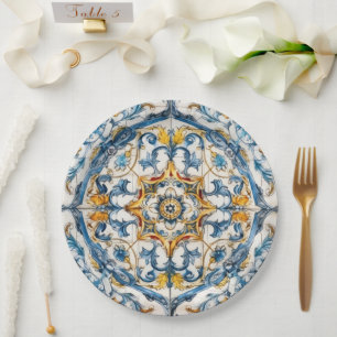 Assiettes En Carton Fleur carrelée méditerranéenne Italien Positano Le