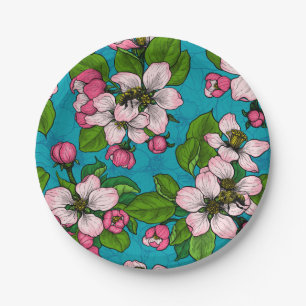 Assiettes En Carton Fleur d'Apple sur le turquoise