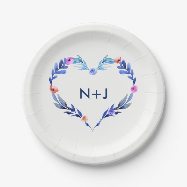 Assiettes En Carton Fleur d'aquarelle Bleu Lumineux Floral Moderne (Devant)