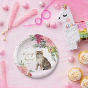 Assiettes En Carton Fleur d'aquarelle chatte fille fête d'anniversaire
