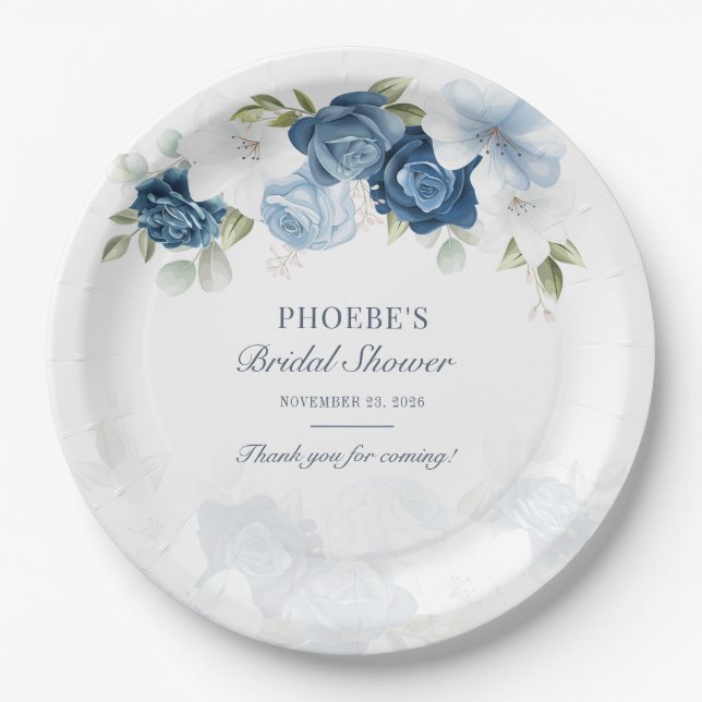 Assiettes En Carton Fleur de Bleu Poussiéreux Eucalyptus Succulent (Devant)