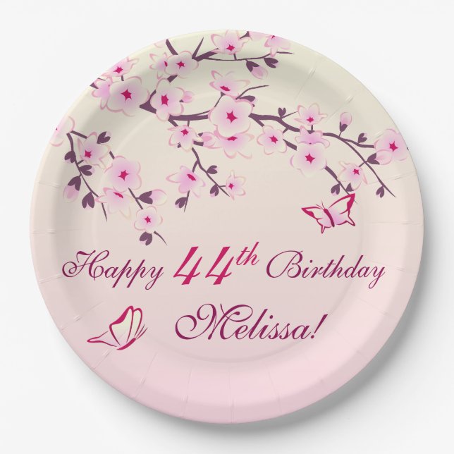 Assiettes En Carton Fleur de cerisier floral fête d'anniversaire (Devant)