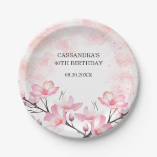 Assiettes En Carton Fleur de cerisier moderne Pink Splash Anniversaire