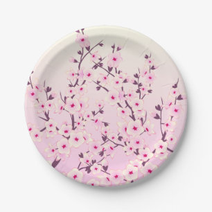 Assiettes En Carton Fleur de cerisier rose