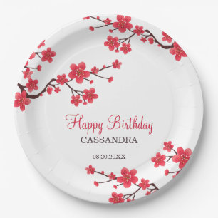 Assiettes En Carton Fleur de cerisier rouge Sakura Fleur anniversaire