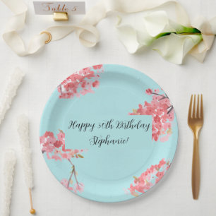 Assiettes En Carton Fleur de cerisier Sakura rose Turquoise Anniversai