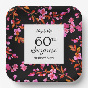 Assiettes En Carton Fleur de cerisier Surprise Noir Anniversaire