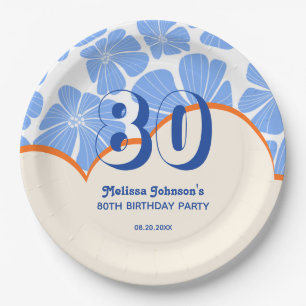 Assiettes En Carton Fleur de Chamomille Bleue Abstraite Rétro Annivers