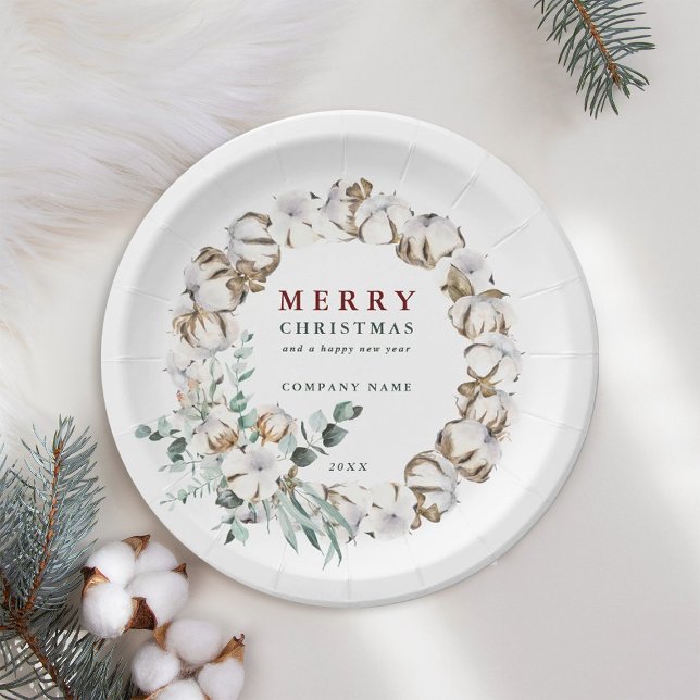 Assiettes En Carton Fleur de coton Wreath Joyeux Noël (Créateur téléchargé)