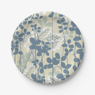 Assiettes En Carton Fleur de feuille bleue asiatique japonaise