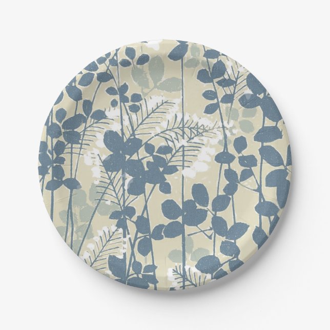 Assiettes En Carton Fleur de feuille bleue asiatique japonaise (Devant)