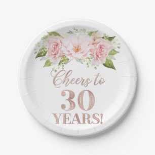 Assiettes En Carton Fleur de Flush Gold Rose à 30 ans Anniversaire