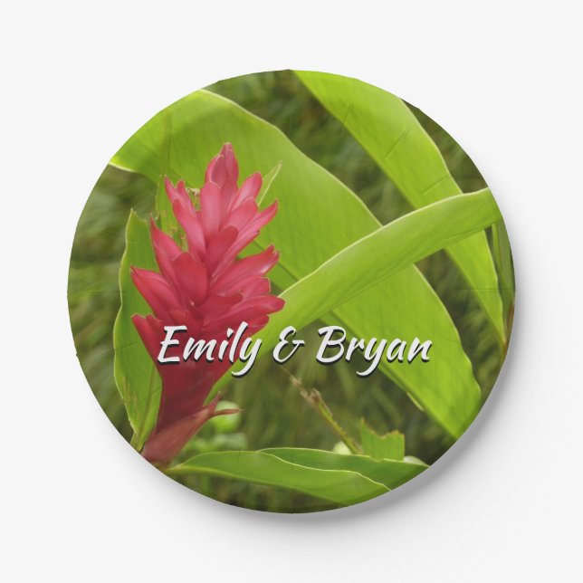 Assiettes En Carton Fleur de gingembre rouge (Alpinia) tropicale (Devant)