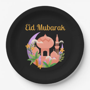 Assiettes En Carton Fleur de l'Aïd Moubarak