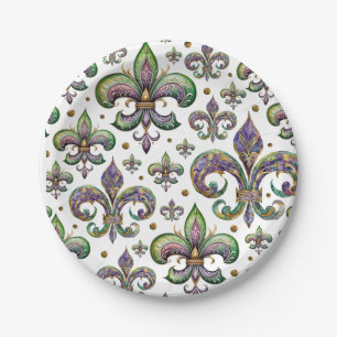 Assiettes En Carton Fleur de lis Aquarelle Mardi Gras Vibes