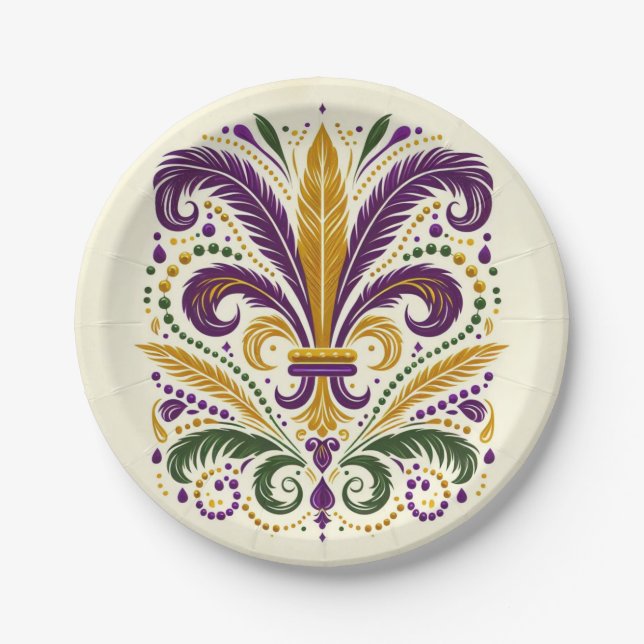 Assiettes En Carton Fleur de lis jaune et vert violet (Devant)