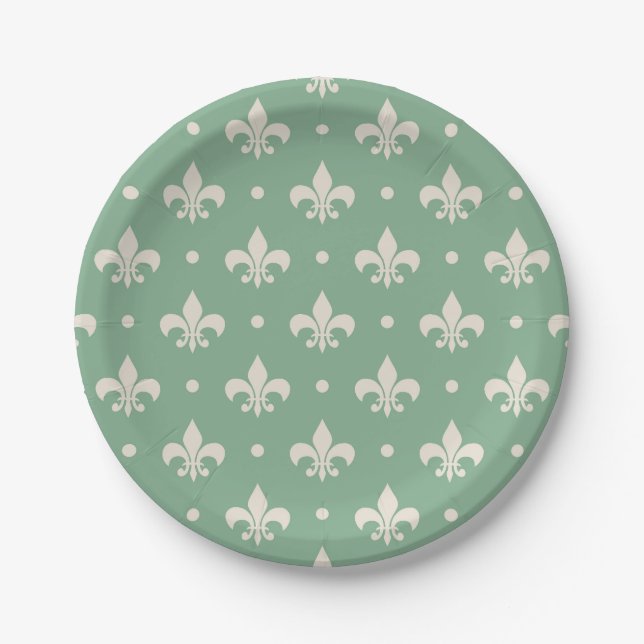 Assiettes En Carton Fleur de Lis motif sur arrière - plan vert (Devant)