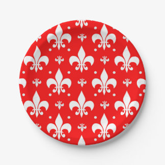 Assiettes En Carton Fleur de lis rouge Motif
