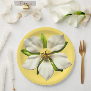 Assiettes En Carton Fleur de Magnolia Mariage d'été printemps