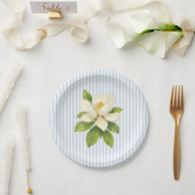 Fleur de Magnolia Mariage personnalisé Rayure bleu
