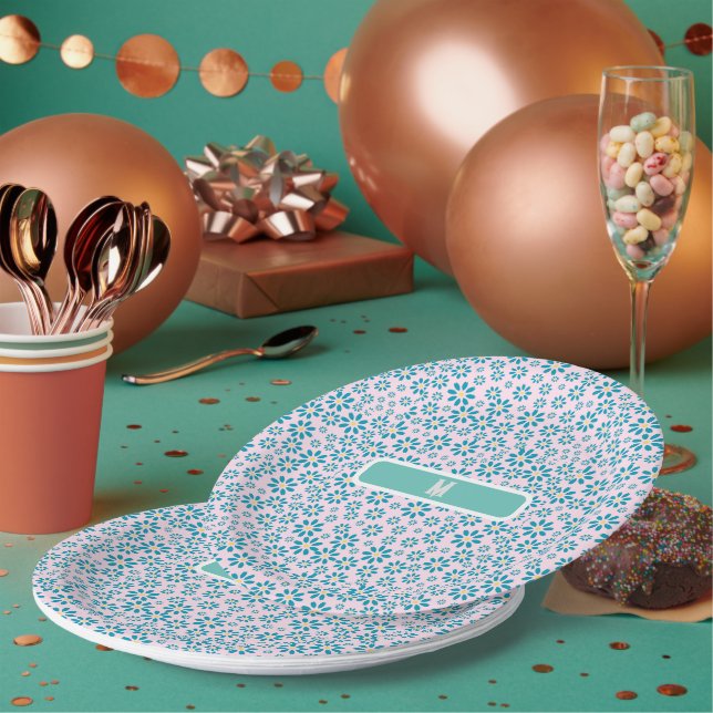 Assiettes En Carton Fleur de marguerite moderne contemporaine initiale (Multi)