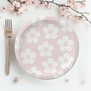 Assiettes En Carton Fleur de marguerite rose