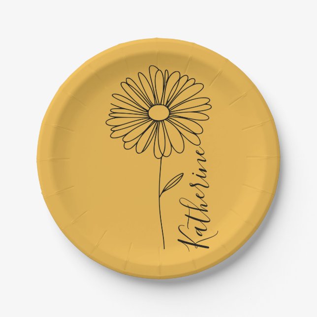 Assiettes En Carton Fleur de naissance personnalisée avril marguerite (Devant)