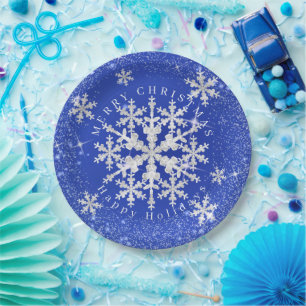 Assiettes En Carton Fleur de neige Bleu Blanc