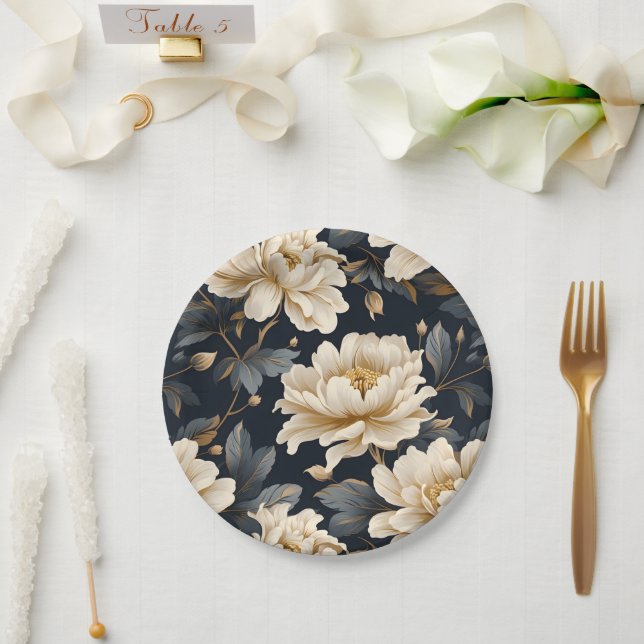 Assiettes En Carton Fleur de Noir d'Ivoire Personnalisé (Mariage)